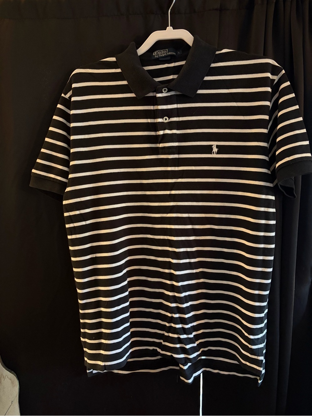 Ralph Lauren Black and White Horizontal Stripe Polo